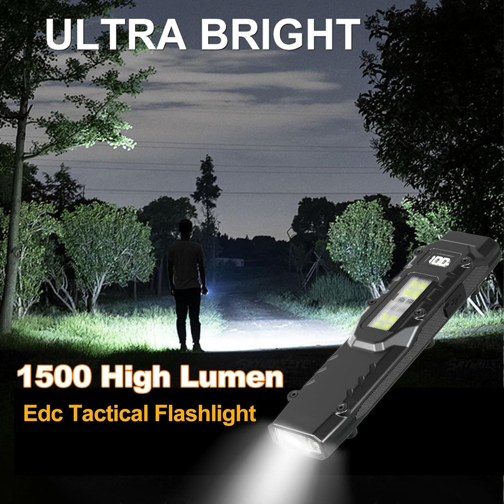 Tactical Flashlight, High Lumens EDC Flashlight with Digital Display, USB-C Rechargeable Flat Flashlight, Dual