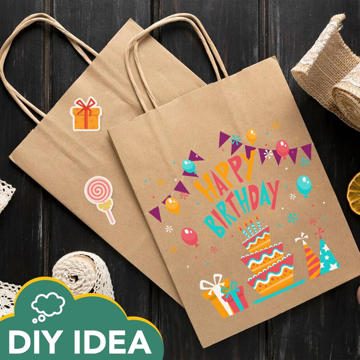 Brown Paper Bags with Handles, 100Pcs 8x4.5x10In Kraft Paper Bag