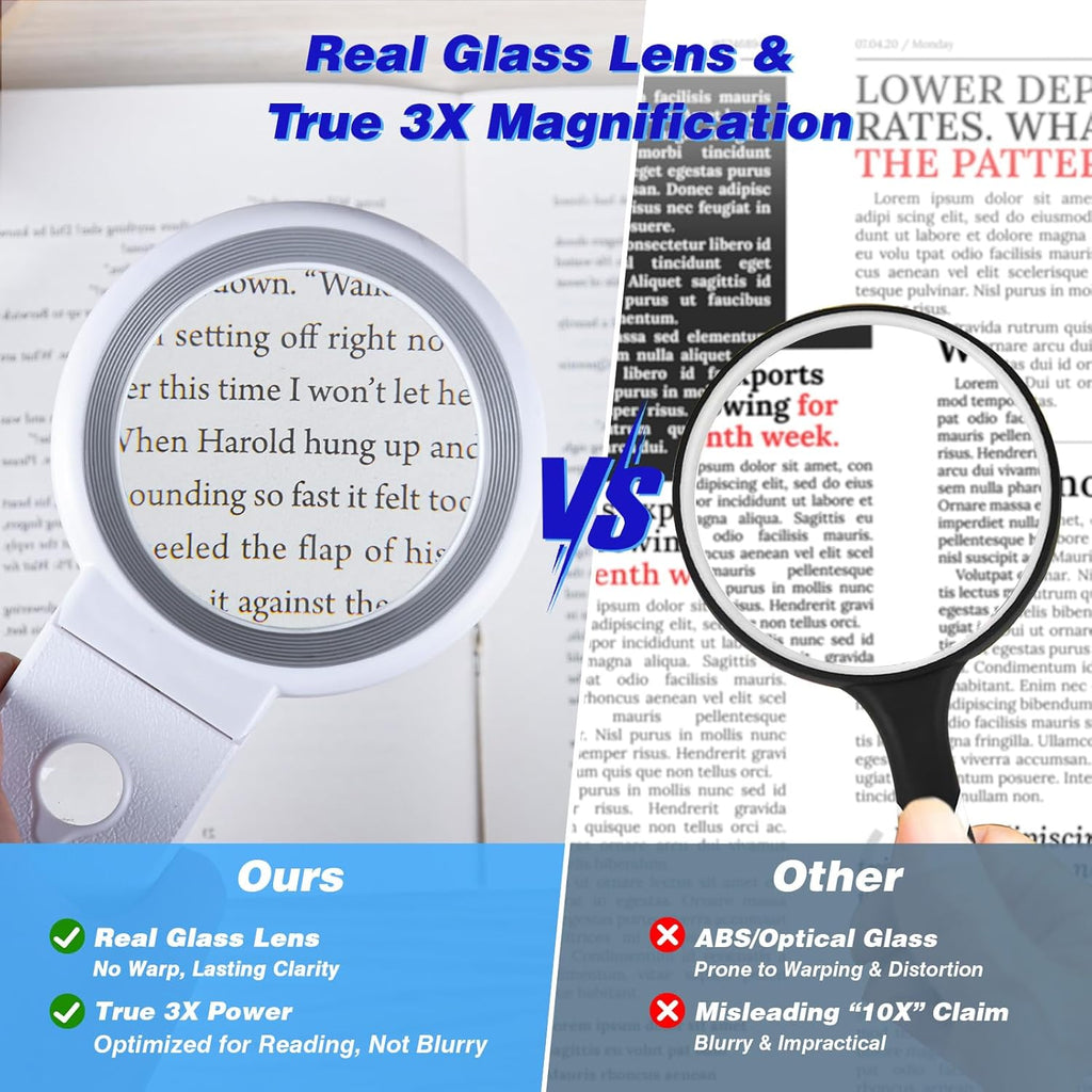 Magnifying Glass with Light and Stand, Foldable Handheld Magnifying Glass 18 LED Illuminated Lighted Magnifier for