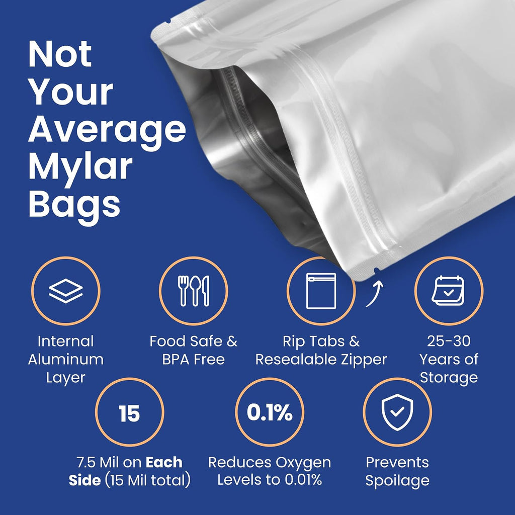 10 Count MRE Mylar Bags with 400cc Oxygen Absorbers, 15 Mil Total Thickness Long-Term Food Storage Pouches, 6.5x8.5