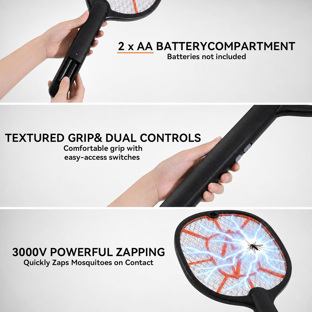 2-Pack Electric Fly Swatter – Battery Powered Mosquito & Bug Zapper Racket with Safe Mesh & Wall-Mount Design for