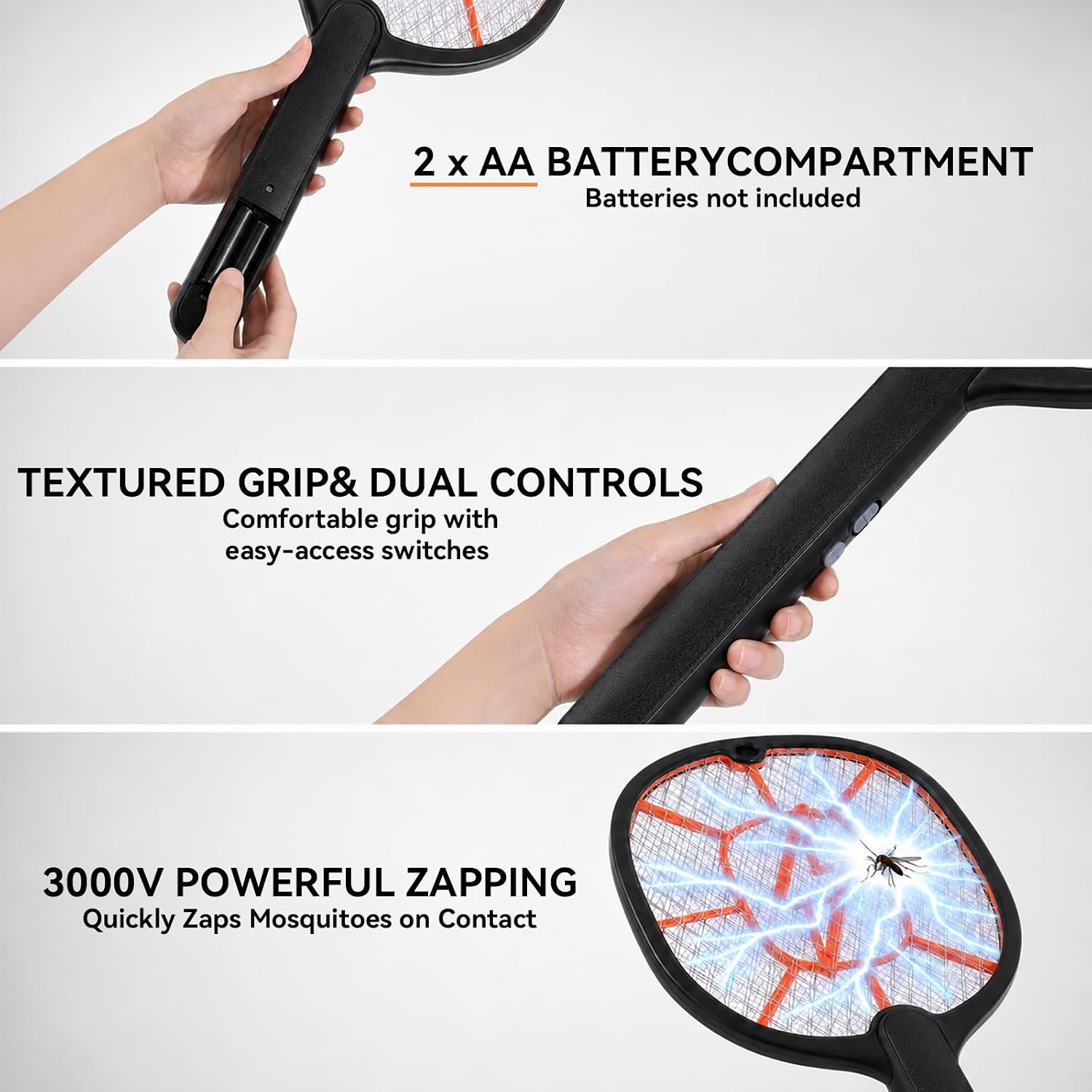 2-Pack Electric Fly Swatter – Battery Powered Mosquito & Bug Zapper Racket with Safe Mesh & Wall-Mount Design for