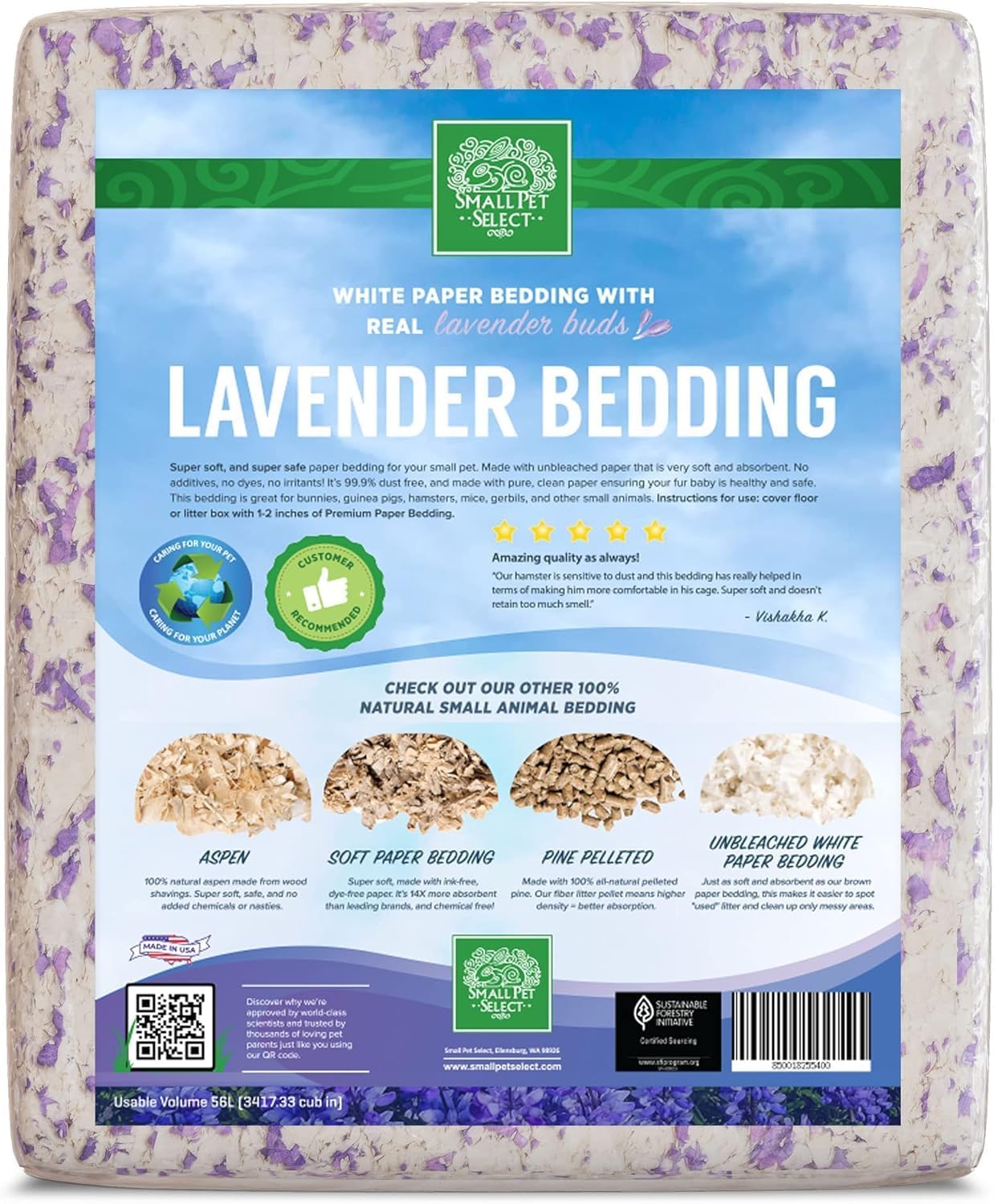 Lavender Paper Bedding, Odor Control, 56 L | With Real Lavender, Soft Absorbent Bedding, Made in USA