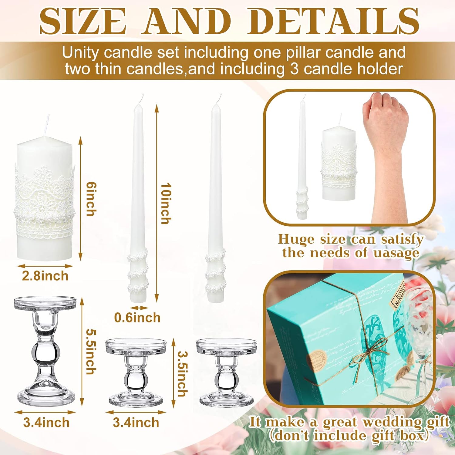Unity Candles for Wedding Ceremony with Holder,Classic Style
