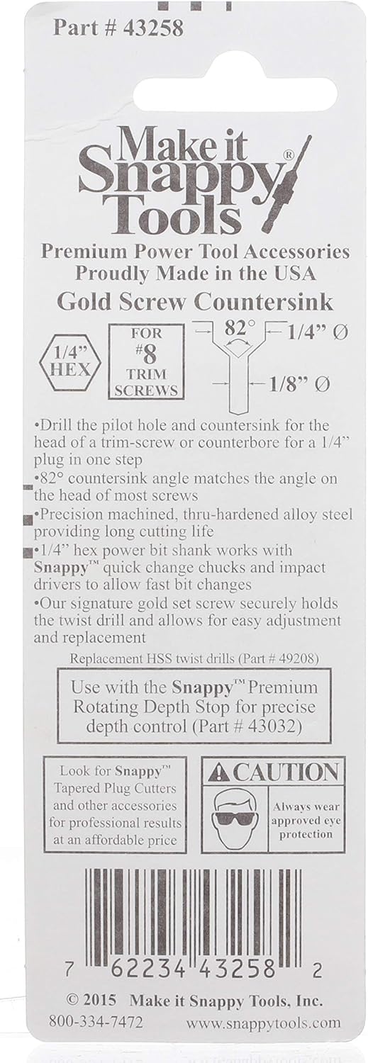 Make it Snappy Tools 1/8 Inch x 1/4 Inch Trim-Screw Countersink #43258