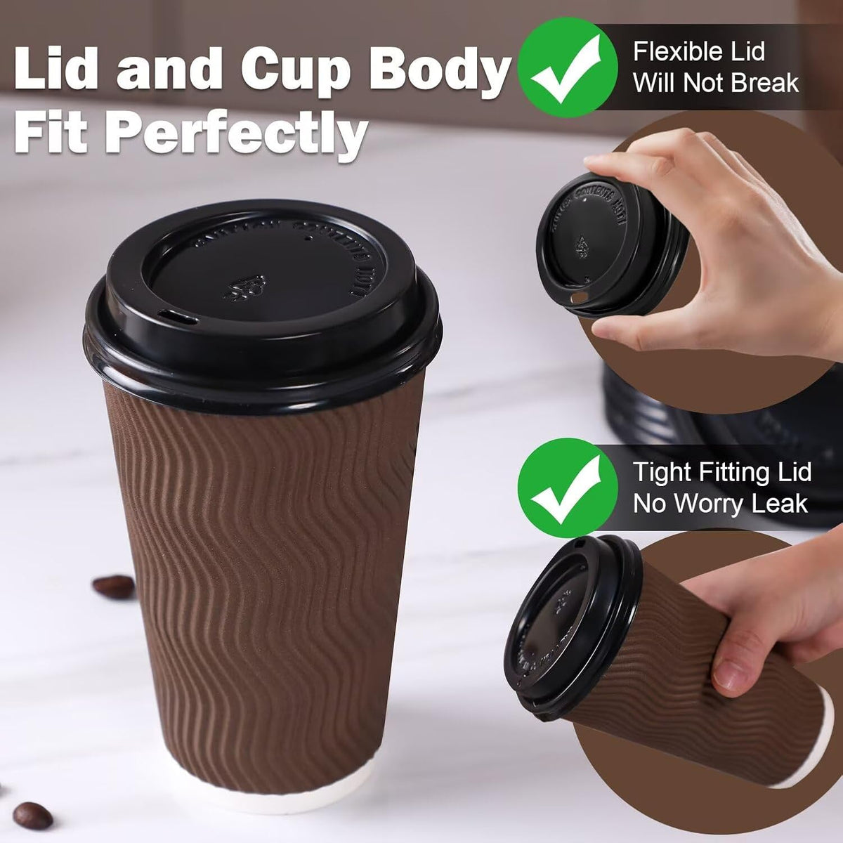 16 oz Insulated Disposable Paper Coffee Cups with Lids 50 Pack