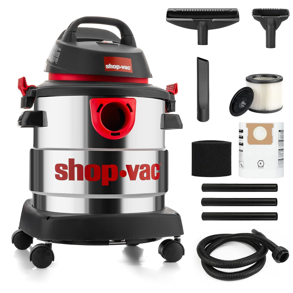 5989305 5 Gallon 4.5 Peak HP Wet/Dry Vacuum with Blower Function | Stainless Steel Tank, 1.25" x 7ft Hose, 6ft Cord