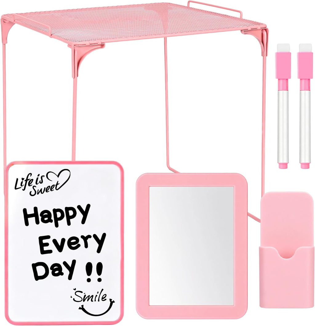Locker Accessories for Girls with Shelf, Magnetic Mirror, Whiteboard, Pen Holder & Markers, Locker Organizer Set