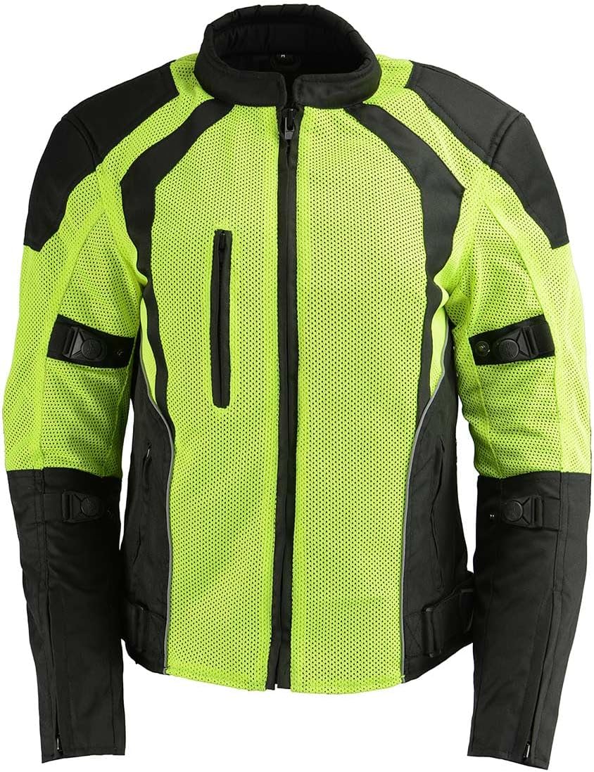 MPL2793 High Vis Green with Black Armored Textile Motorcycle Jacket for Women - All Season Mesh Jacket