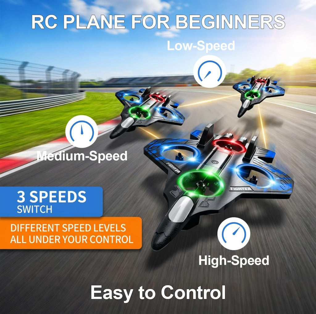 RC Plane, Foam Remote Control Airplane for Hobbyists Pilots Beginners | 2.4GHz RC Airplane Fighter Jet Drone with LED