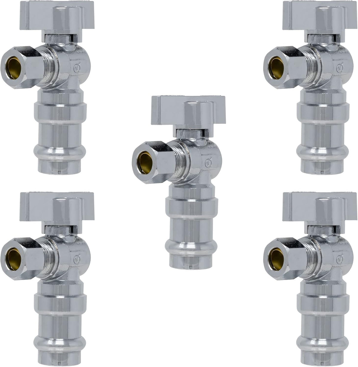 Angle Stop Valve, 1/2" Press x 3/8" COMP, 5 Pack