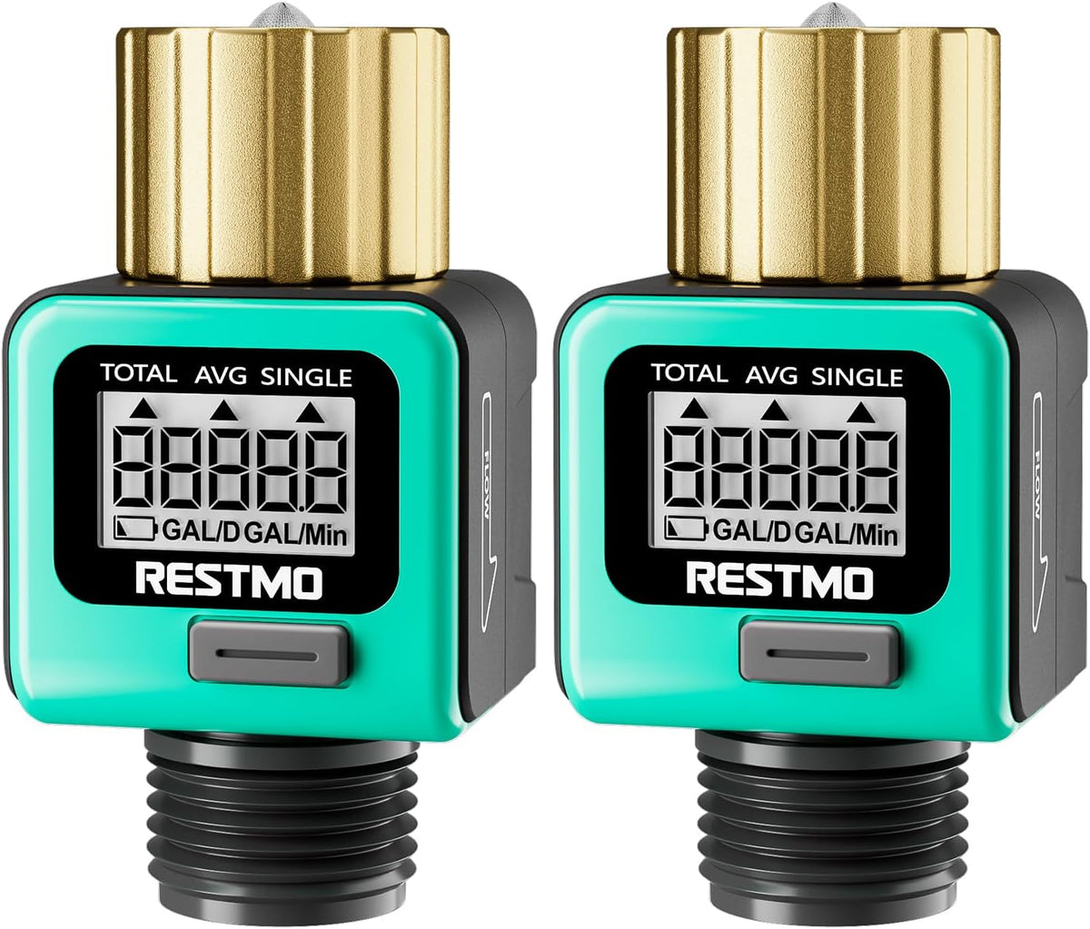 [2 Pack] RESTMO Heavy Duty Water Flow Meter with 4 Measure Modes