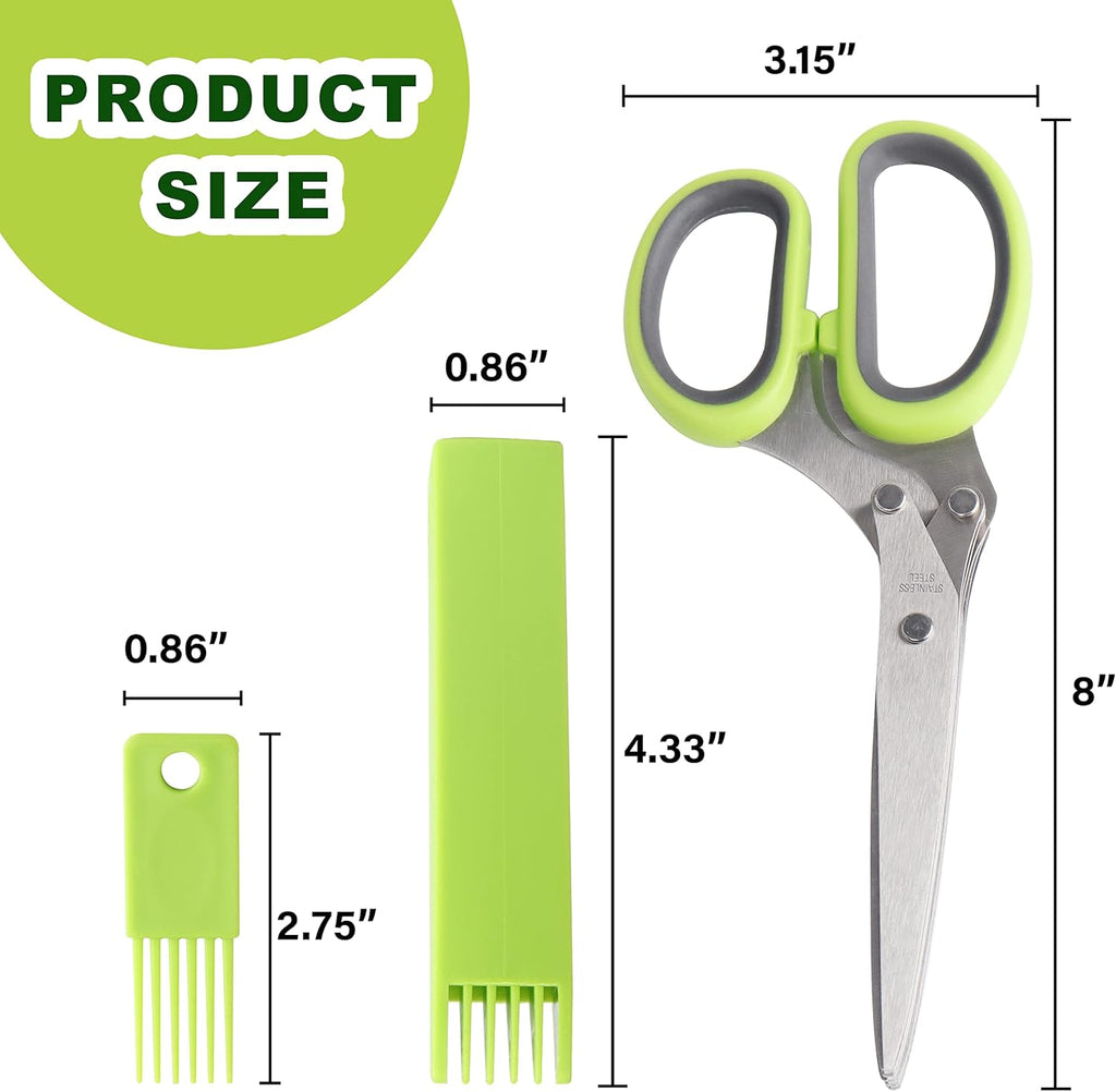 Herb Scissors, Premium Stainless Steel 5 Blade Kitchen Salad Scissors Dishwasher Safe, Sharp and Convenient 5 Blade