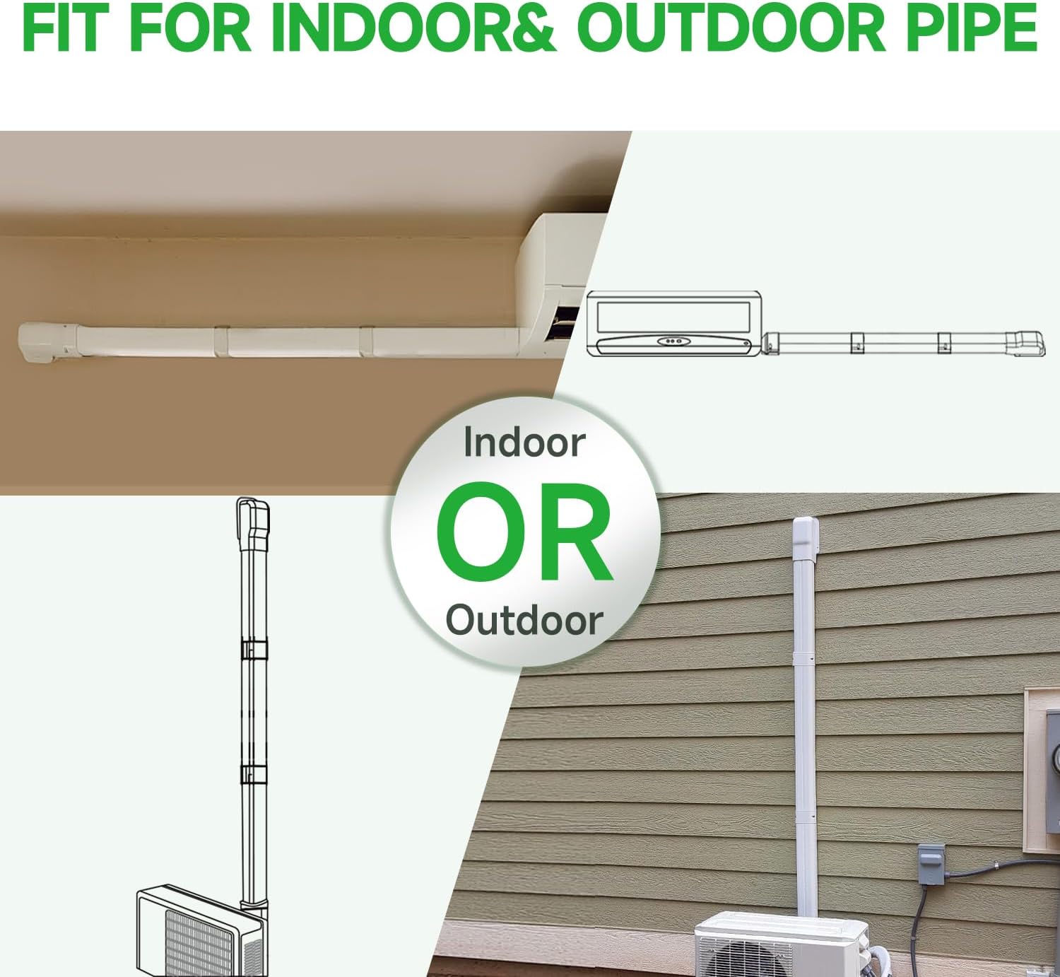 4 Inch Mini Split Line Set Cover 11 Ft, PVC & PP Line Cover Set | Universal Line Set for Mini Split AC & Central AC