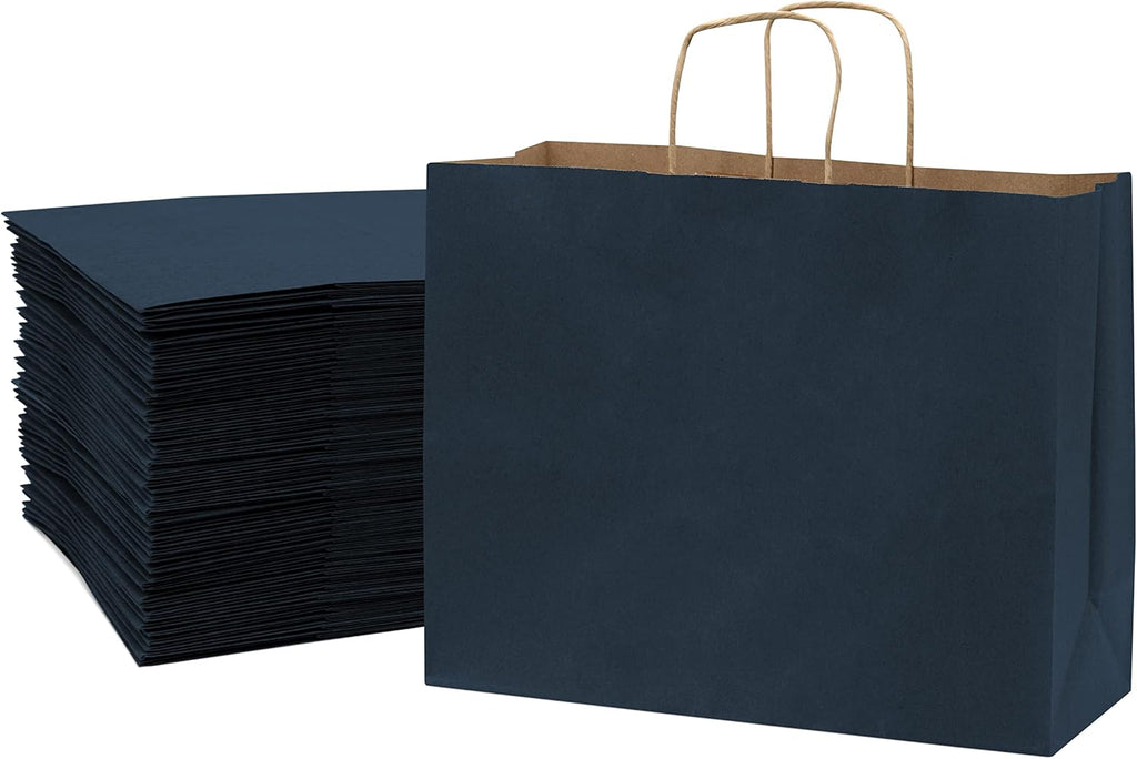 Large Navy Gift Bags, 16x6x12 Inches, 100 Pack