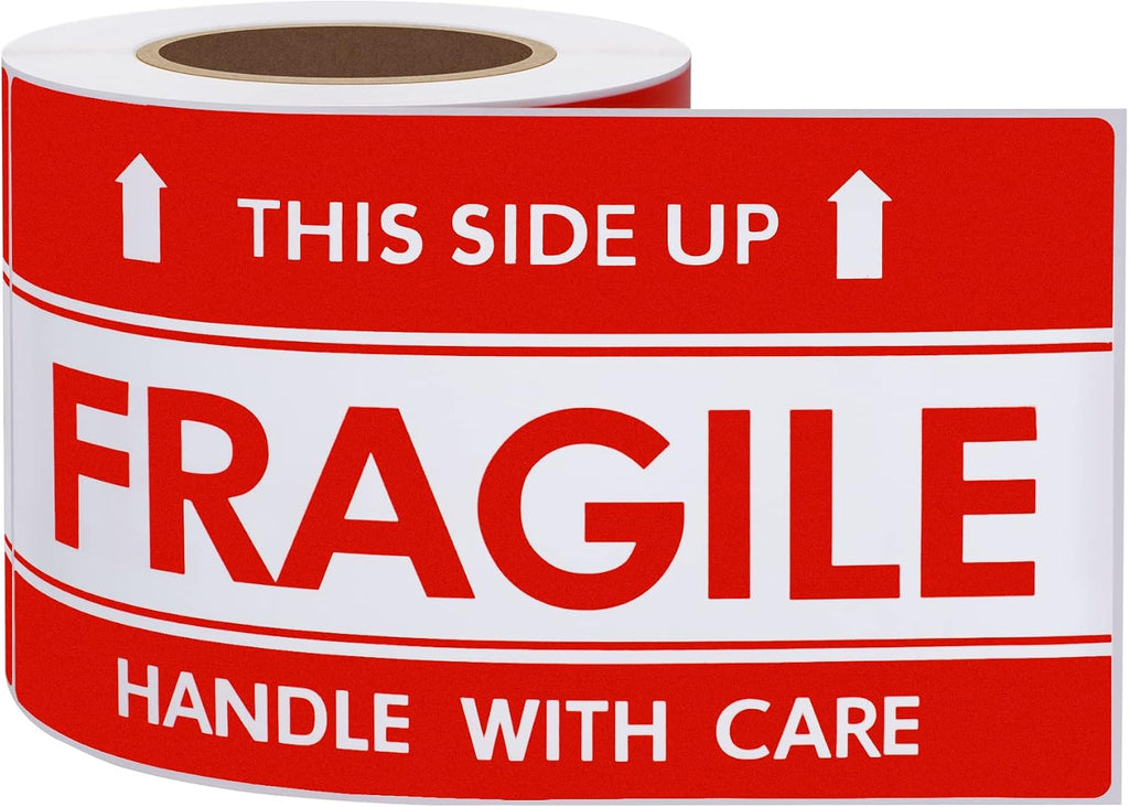 Fragile Stickers 3x5 100 PCS Shipping Labels Warning Label Rectangle Sticker, Red, Fragile This Side Up