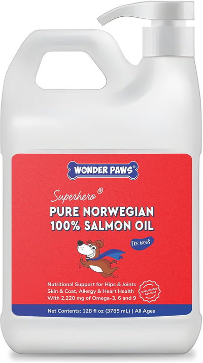 Premium Salmon Oil for Dogs– Pure Norwegian Salmon Oil High in Omega 3 EPA & DHA -Powerful Fish Oil for Dogs Skin &