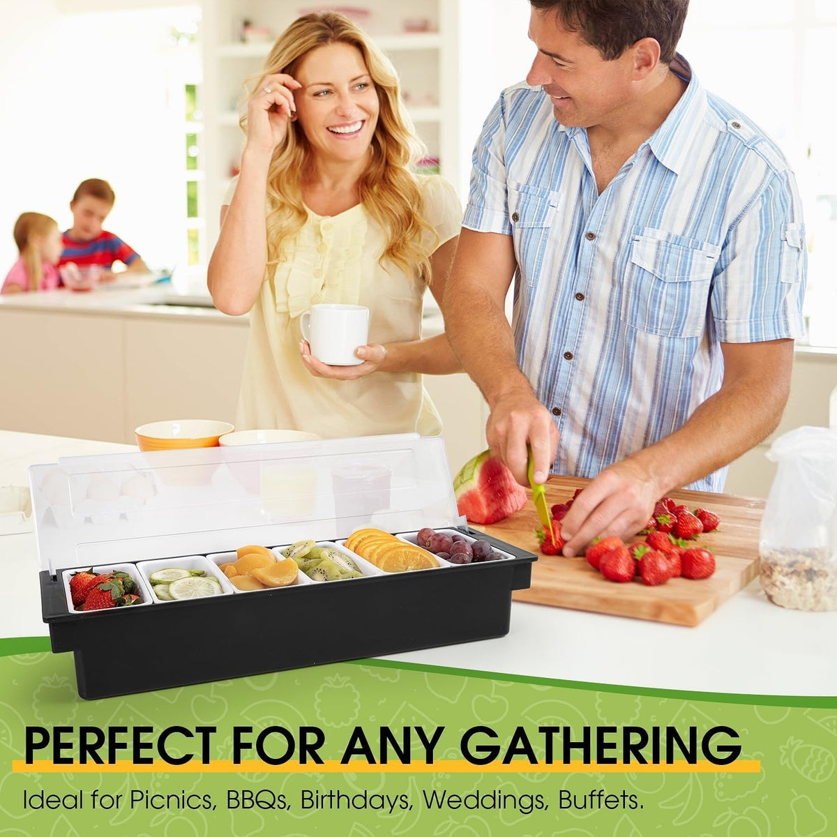 Ice Cooled Condiment Caddy with Lid, 6 Removable Bins
