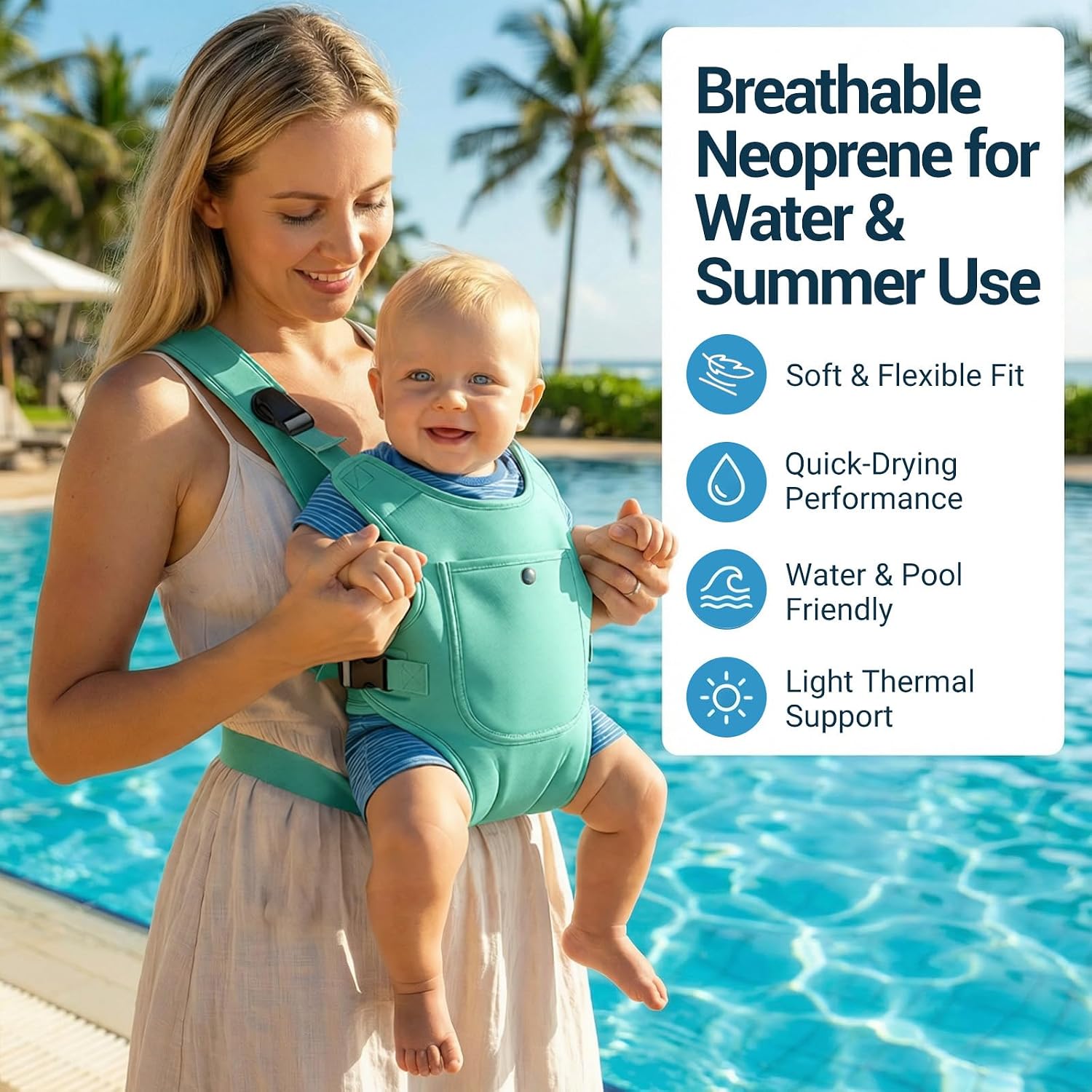 Neoprene Water Baby Carrier Newborn to Toddler, Ergonomic Waterproof Infant Chest Holder with Adjustable Straps