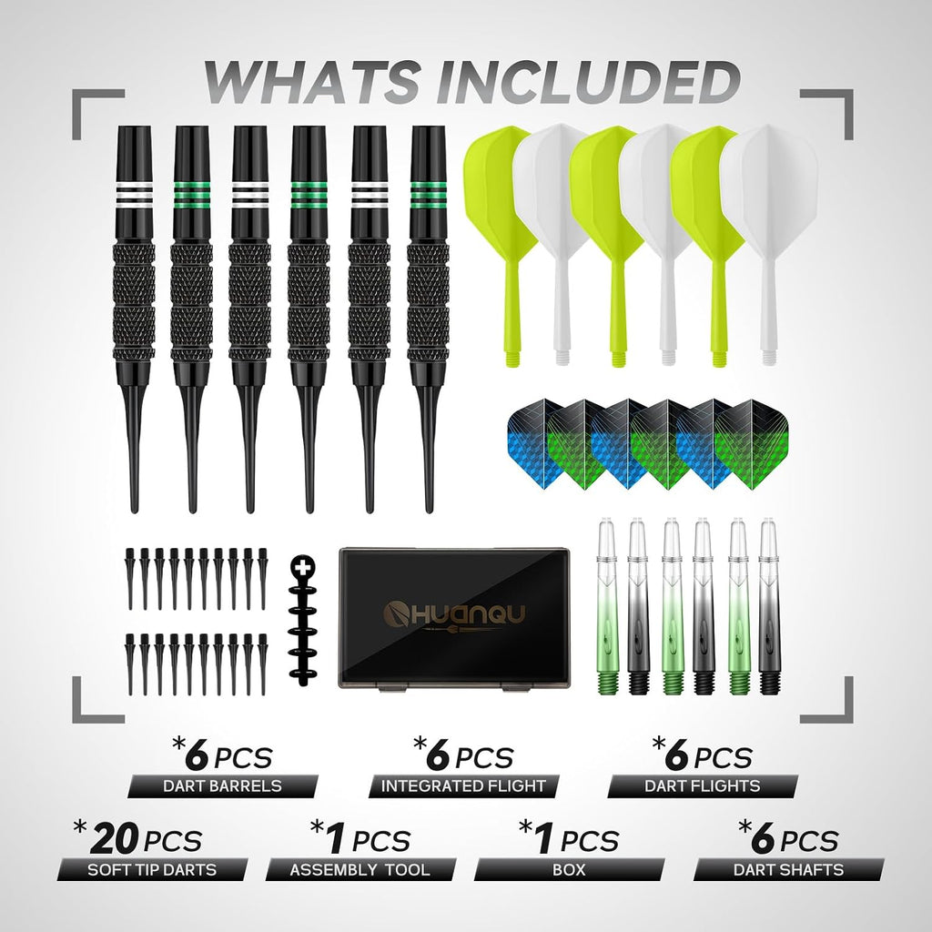 Soft Tip Darts Set 6 Pack – Professional Darts Plastic Tip with Integrated Dart Flights, Extra Dart Stems & Flights