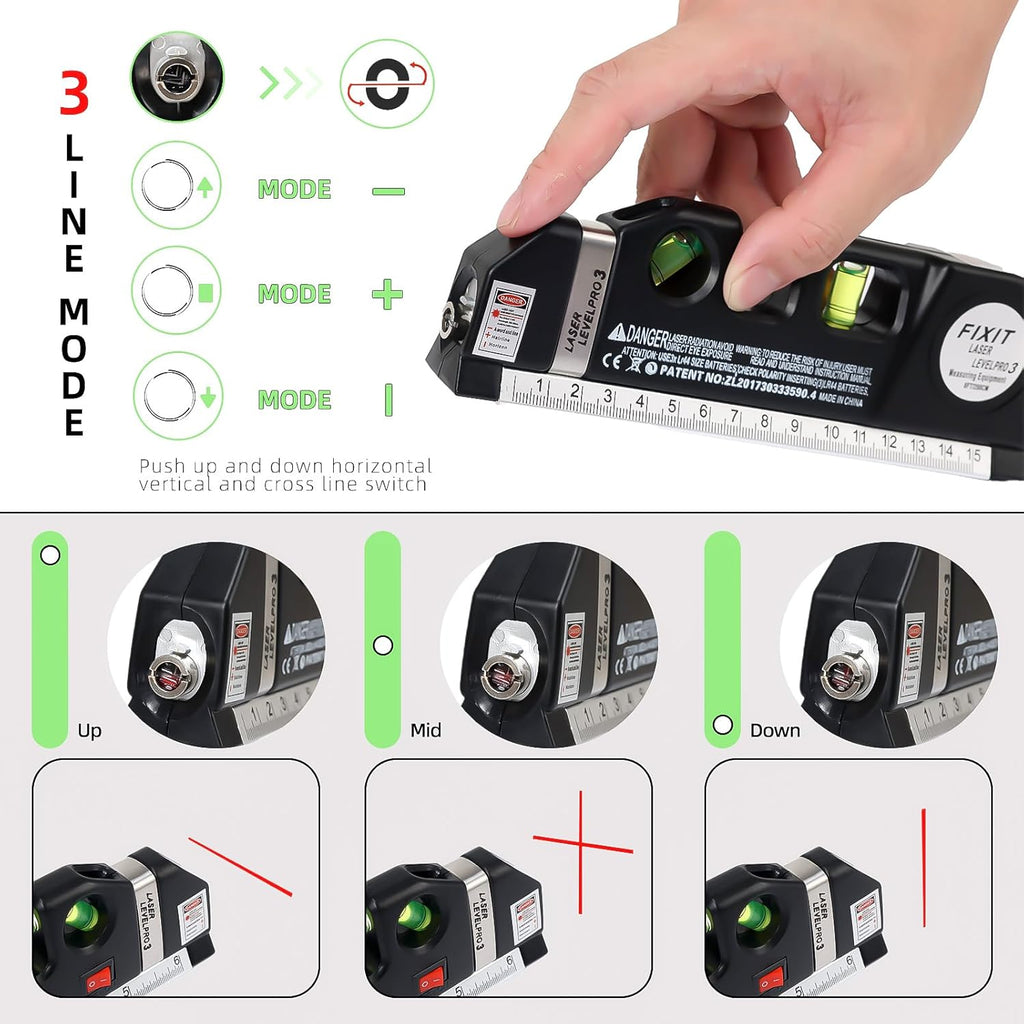 Laser Level Line Tool, Standard Cross Line Laser Leveler Beam Tool with Metric Rulers 8ft/2.5M, Multipurpose Laser