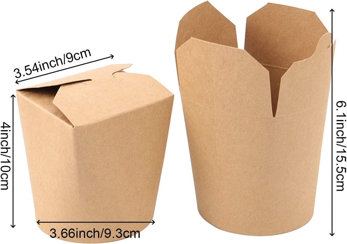 25 Pack 26 Oz Small Chinese Take Out Boxes, Leak and Grease Resistant Kraft Paper Takeout Food Containers, Stackable