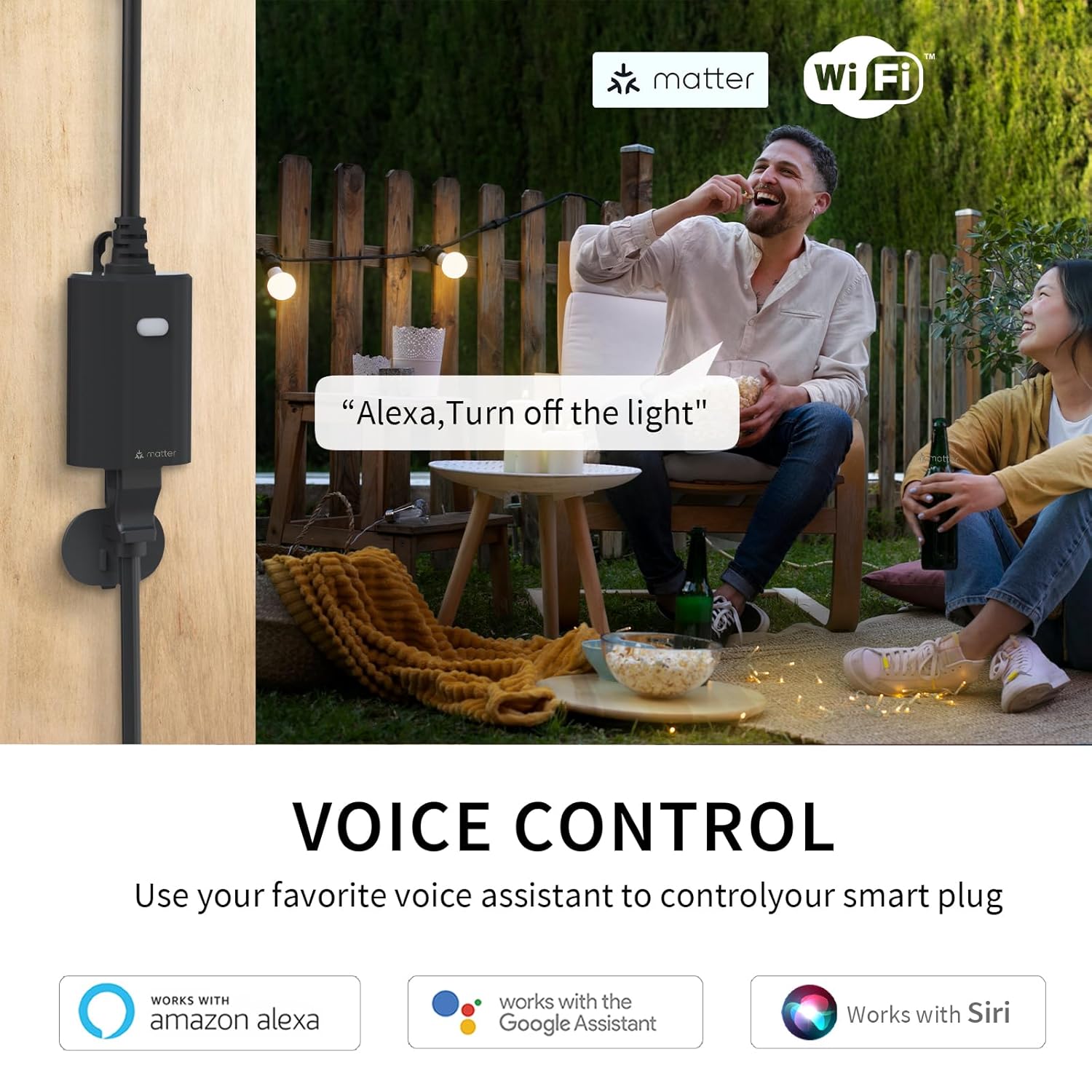 Matter Outdoor Smart Plug WiFi Heavy Duty Plug-in Outlet IP65 Waterproof, Compatible with Alexa Apple Home
