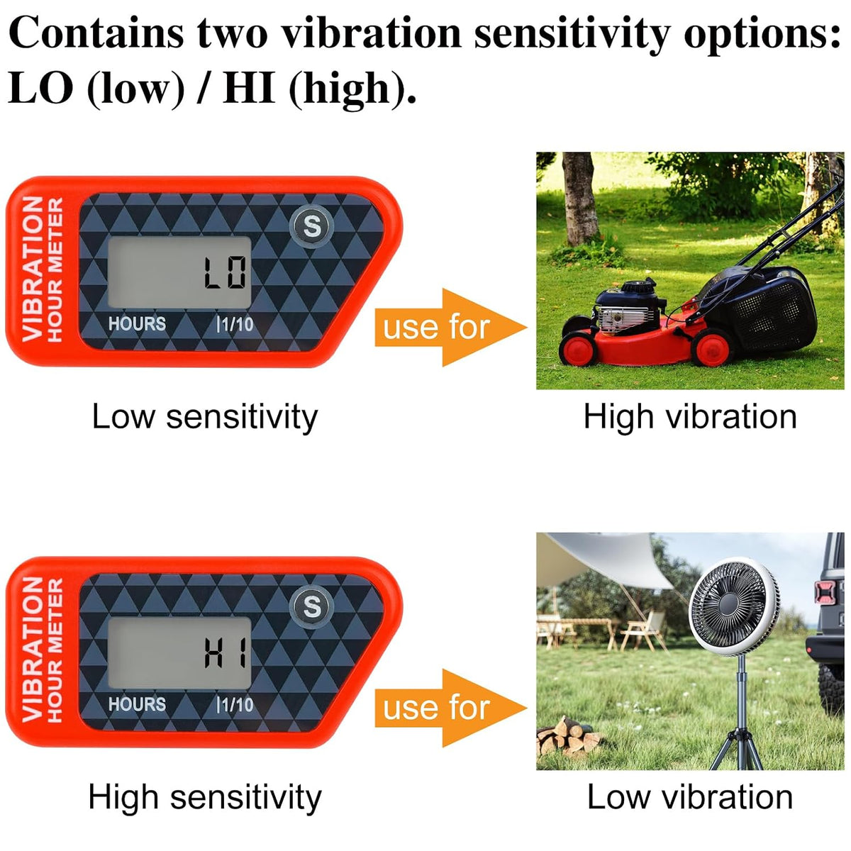 Vibration Hour Meter, IP68 Waterproof, for Small Engines, Red