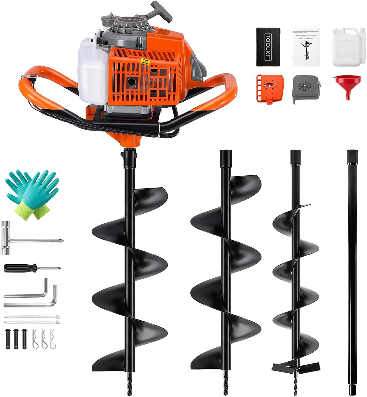 72CC Auger Post Hole Digger with 6" 8" Drill Bits +1 Extension Rod | Powerful 2-Stroke Gas Powered Earth Drilling
