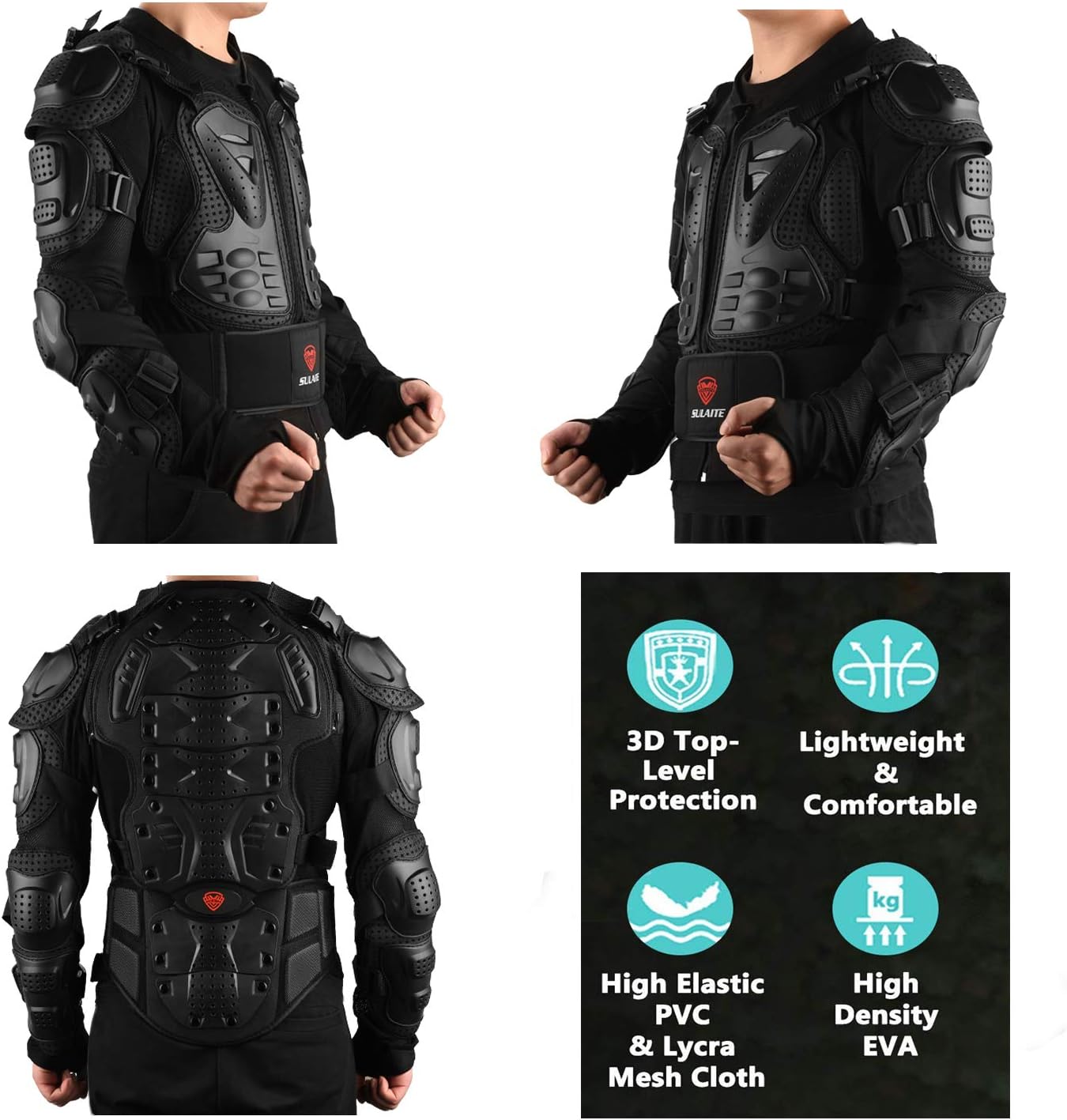Motorcycle Armor Jacket Full Body Armor Men XL | PE Hard Shell,1.5cm EVA Foam,Chest/Back/Shoulder/Elbow