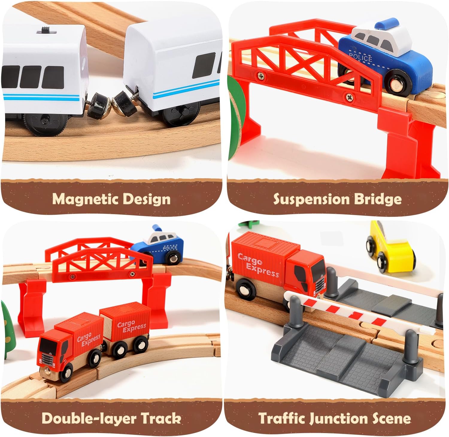 Electric Wooden Train Track Set Toy for Toddlers & Kids | 88 PCS Premium Beech Wood Train Tracks, Magnetic Train Set