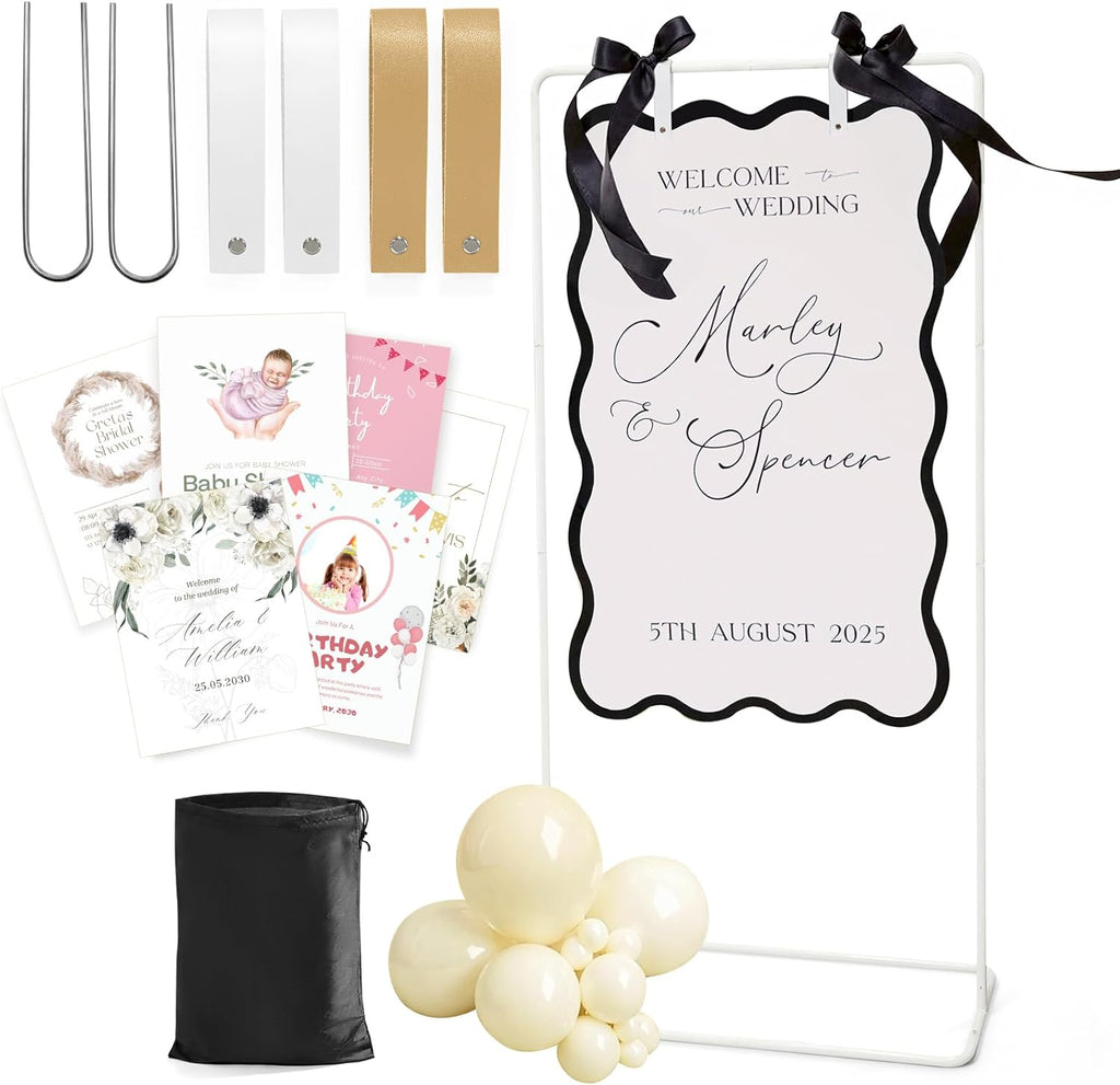 Wedding Welcome Sign Stand, White Sign Holder, Includes Design Bundle | Easel Stand for Sign Poster With Ground