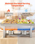 Rectangle Chafing Dishes, 9 Qt 6 Pack Stainless Steel Chafing Dish, Food Warmer Chafer Complete Set with Hollow