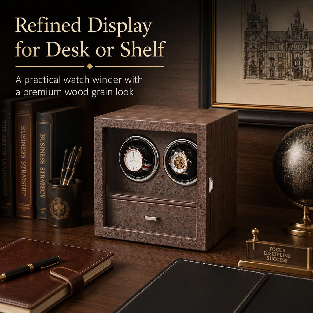 Automatic Watch Winder for Men and Women, Dual Watch Winder with Quiet Motor, Wood Grain Case with Glass Door, Ideal