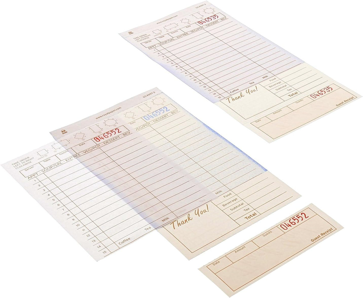 AmerCare Royal Tan Loose Guest Check Paper Receipt Book, Carbonless Order Book with 15 Lines, 2 Part Booked, Case of