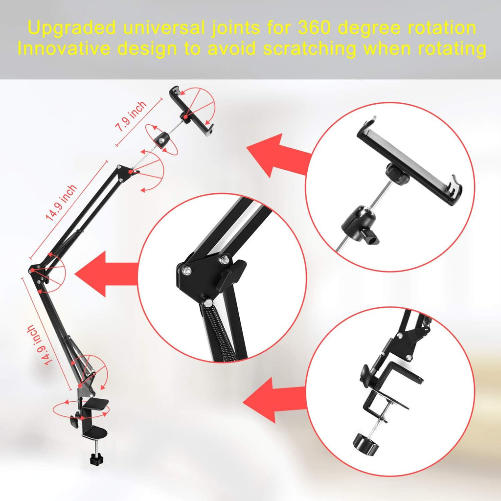 Tablet Stand for Bed,360 Degree Rotating Bed Tablet Mount Holder Stand with Aluminum Arm for iPad,iPhoneXS,N-Switch