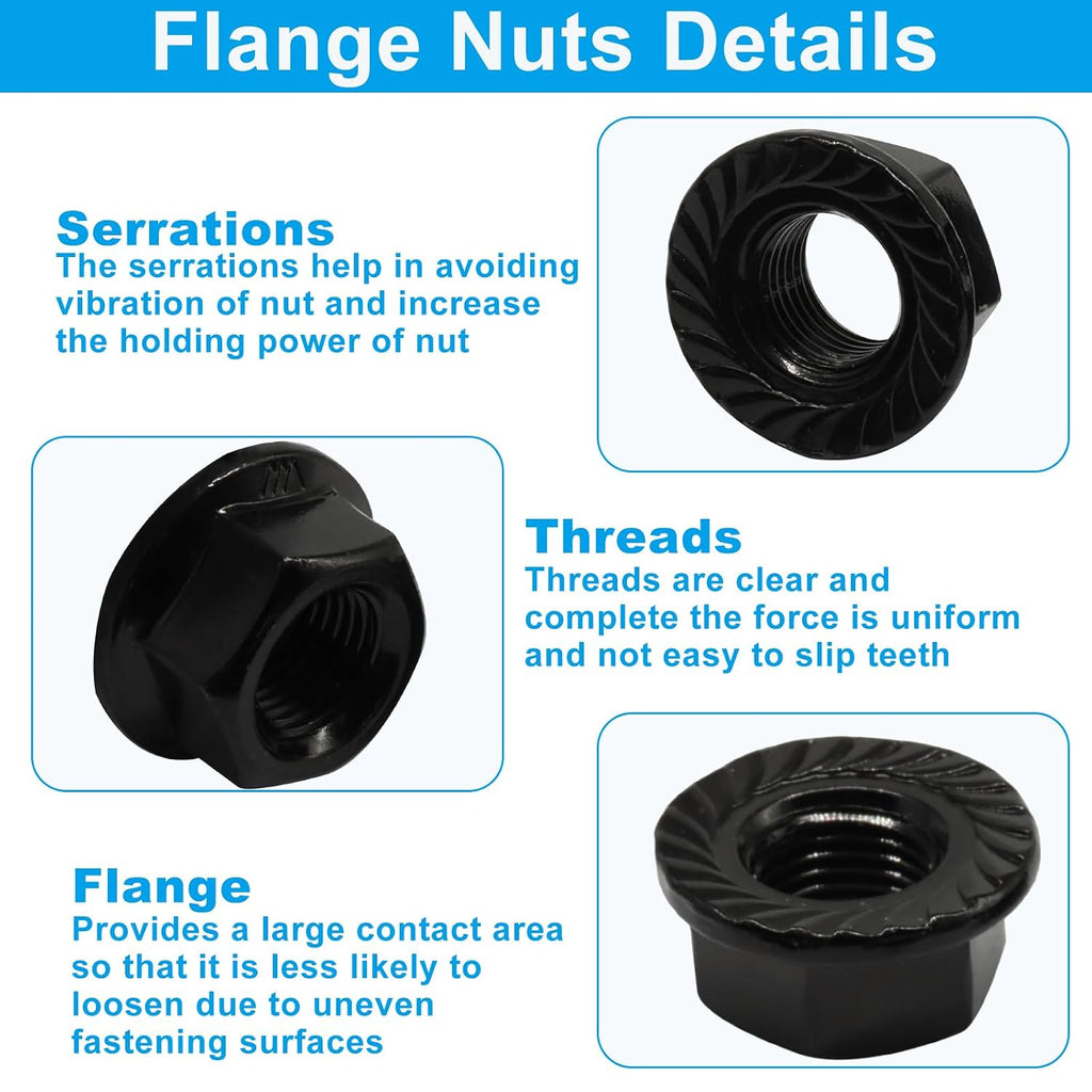 M10/1mm Serrated Flange Hex Nuts, Black, 5Pcs