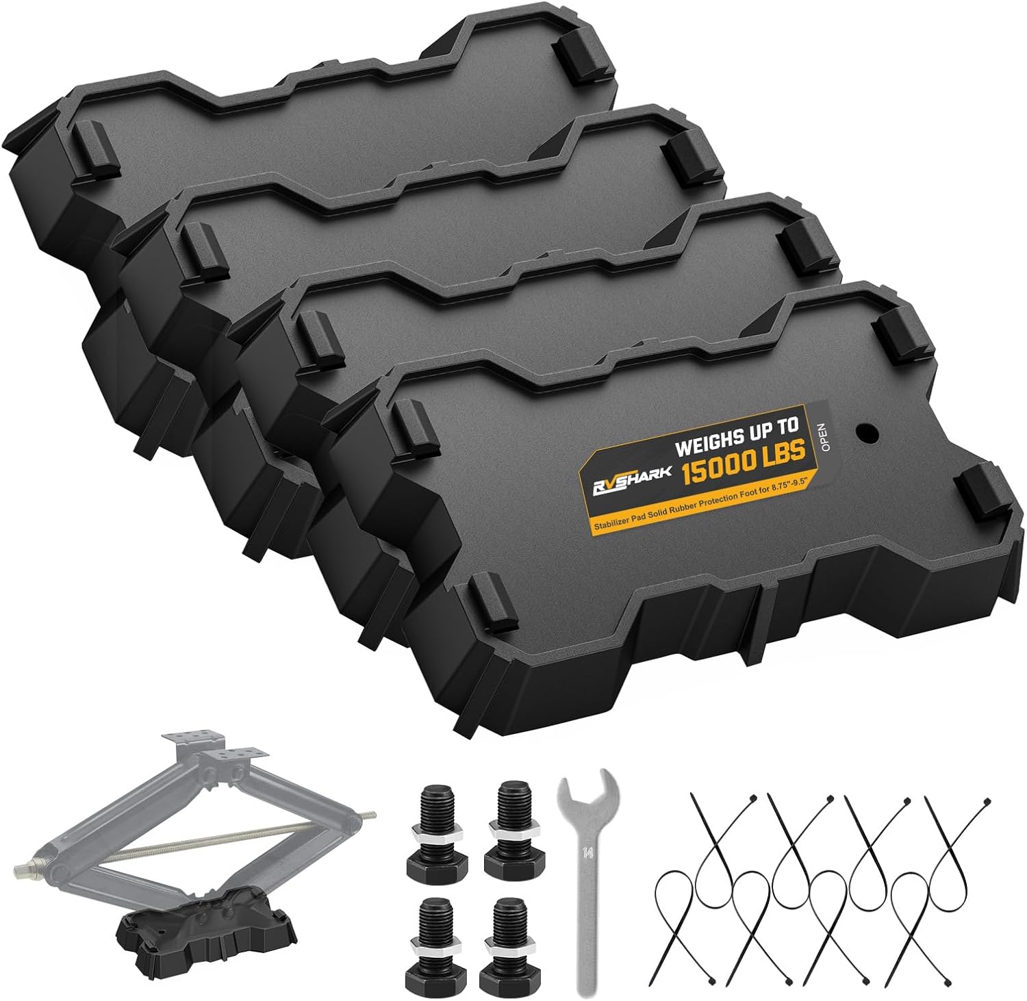 RV Stabilizer Jack Pads for 8.75"-9.5" Length Scissor Jack,4 Packs | 15000lbs,Heavy Duty RV Leveling Blocks,Study