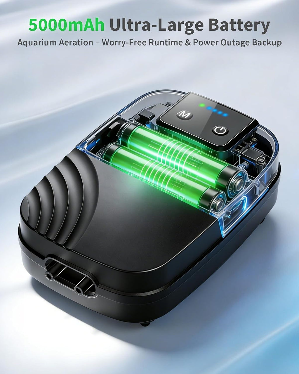 7.5W Aquarium Air Pump with Built-in 5000mAh Backup Battery, Dual Outlet Ultra Quiet Fish Tank Air Pump, 3 Modes