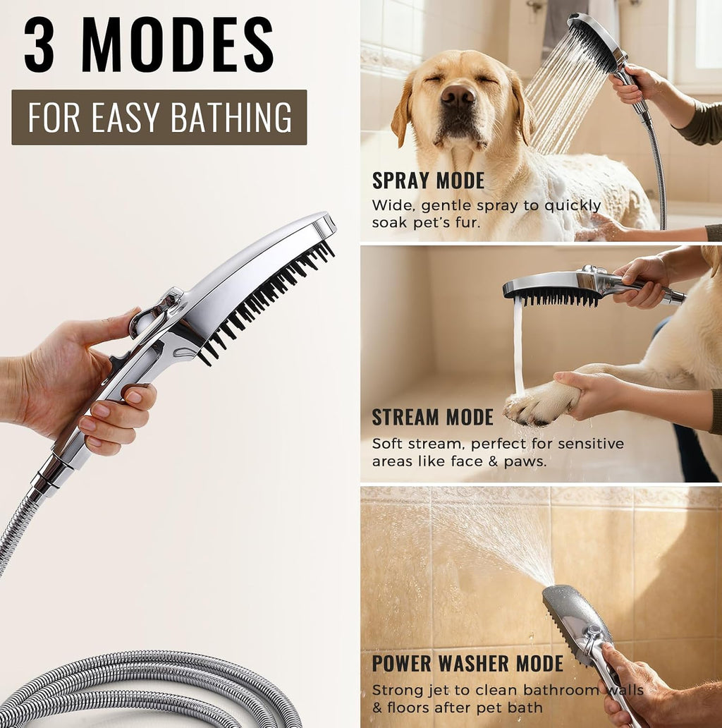 3Mode Dog Shower Attachment with Pause Mode Indoor & Outdoor Use