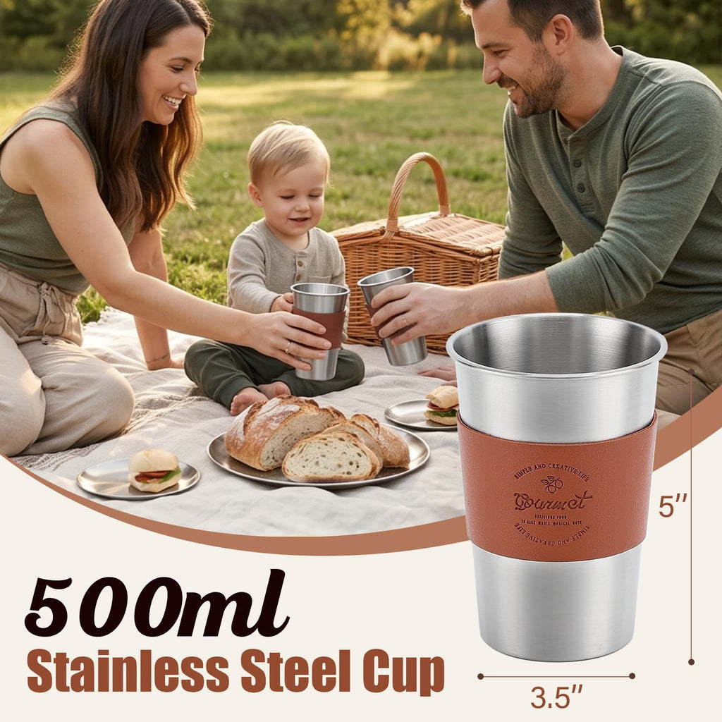 Camping Mess Kit, Stainless Steel Stylish Set | Bowls Plates Cups Forks Spoons and Knives, Camping Dishes Cutlery Set