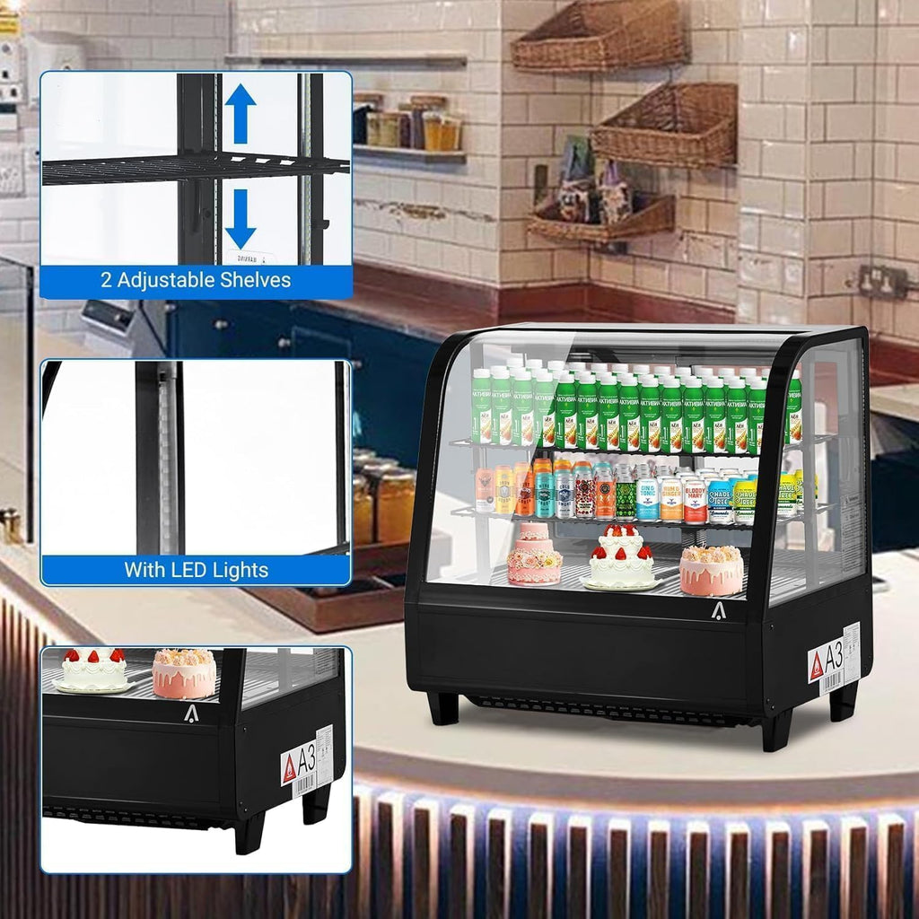 Commercial Display Refrigerator, 3.5 Cu.Ft Refrigerated Display Case with Adjustable Shelves and LED Lighting