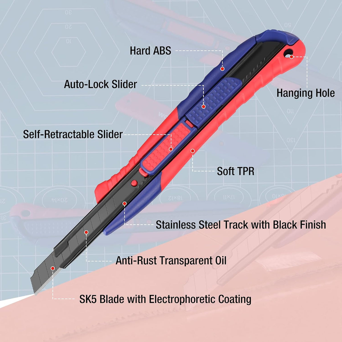 2-In-1 Safety Utility Knife Retractable Snap-off blade, Metal Box Cutter Set, Razor Knife Exacto Craft Knives, with
