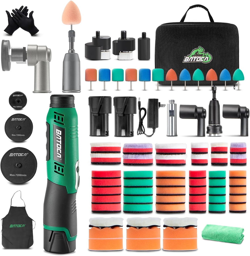 S6 Mini Cordless Polisher 2 Heads for Car/Motorcycles Detailing Kit | Rotary Buffer and Dual Action Micro Polisher, 2