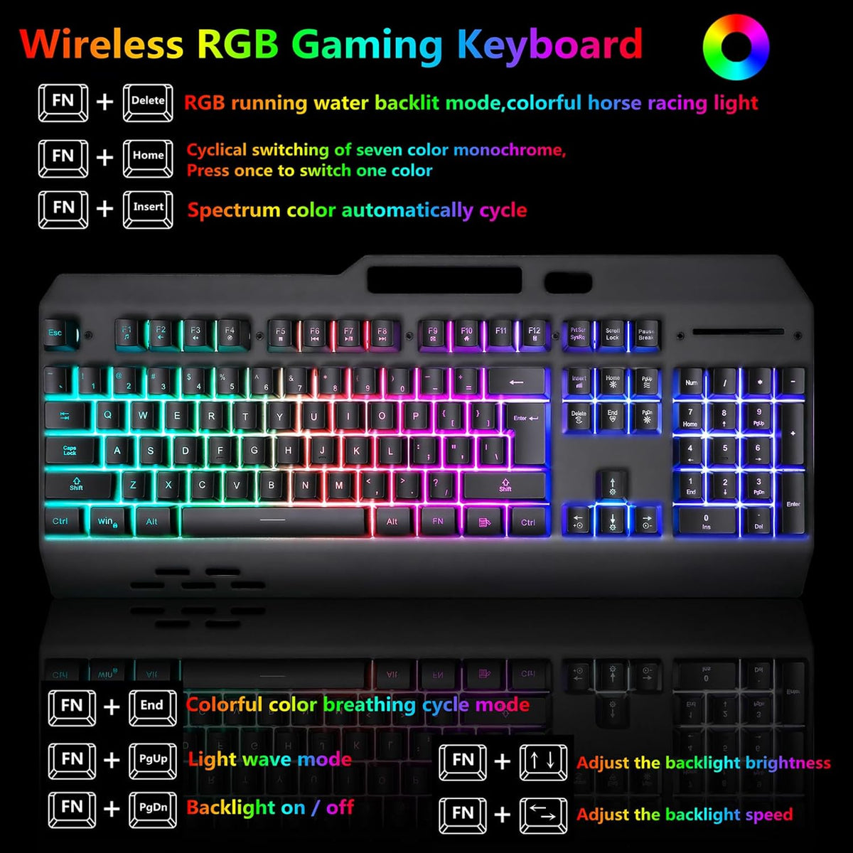 Wireless RGB Gaming Keyboard and Mouse - Rechargeable Backlit,Long Battery Life,Metal Panel Mechanical Feel with Palm