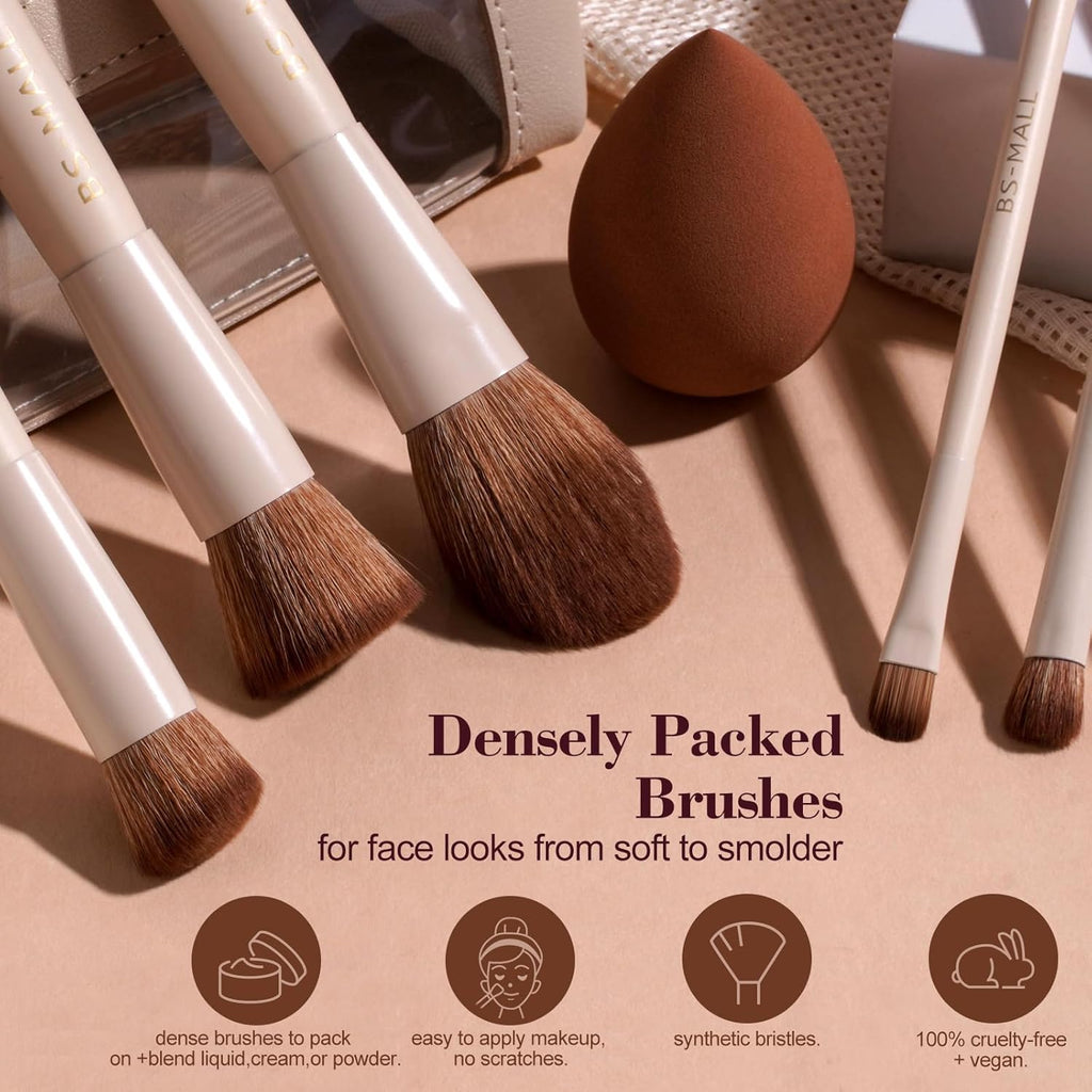 14 Pcs Makeup Brushes Set with 1 Pcs Makeup Sponge – Essential Foundation Powder Concealers, Eye Shadows, Blush