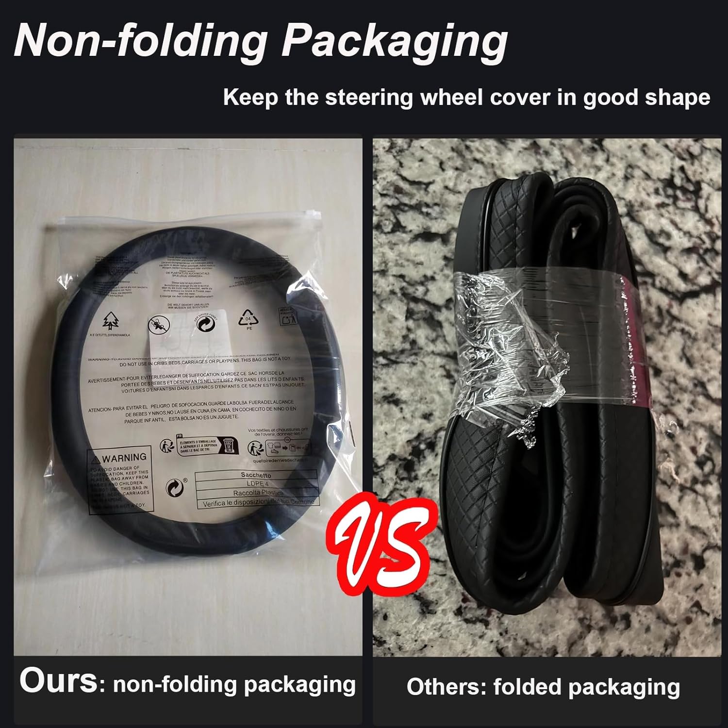 Steering Wheel Cover Standard Size 14.5-15 inch, Non-Slip Car Wheel Cover Protector, Non-Folding Packaging