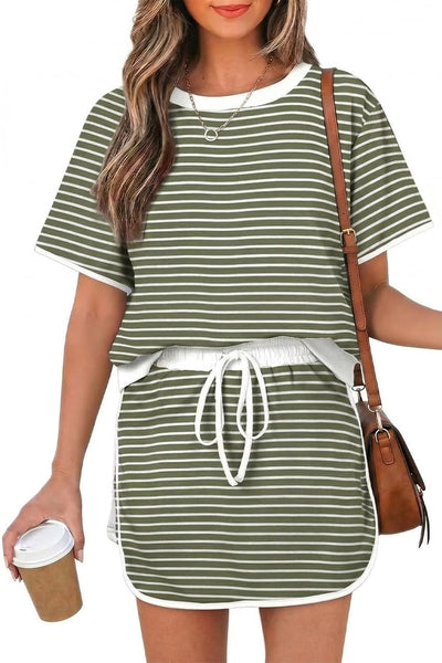 Womens 2 Piece Skort Set Color Block Summer Vacation Cruise Outfits