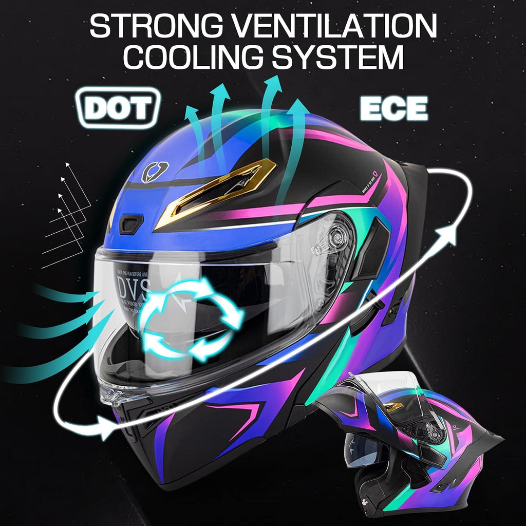 Bluetooth Modular Motorcycle Helmet DOT Certified Flip Up Full Face Integrated Anti-Fog Dual Mask Helmet Street