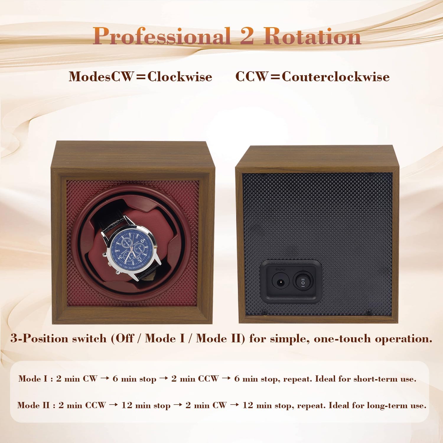 Automatic Single Watch Winder Box for Watches | Single Watch Rotator with Ultra-Quiet Motor, Walnut Wood Grain Case